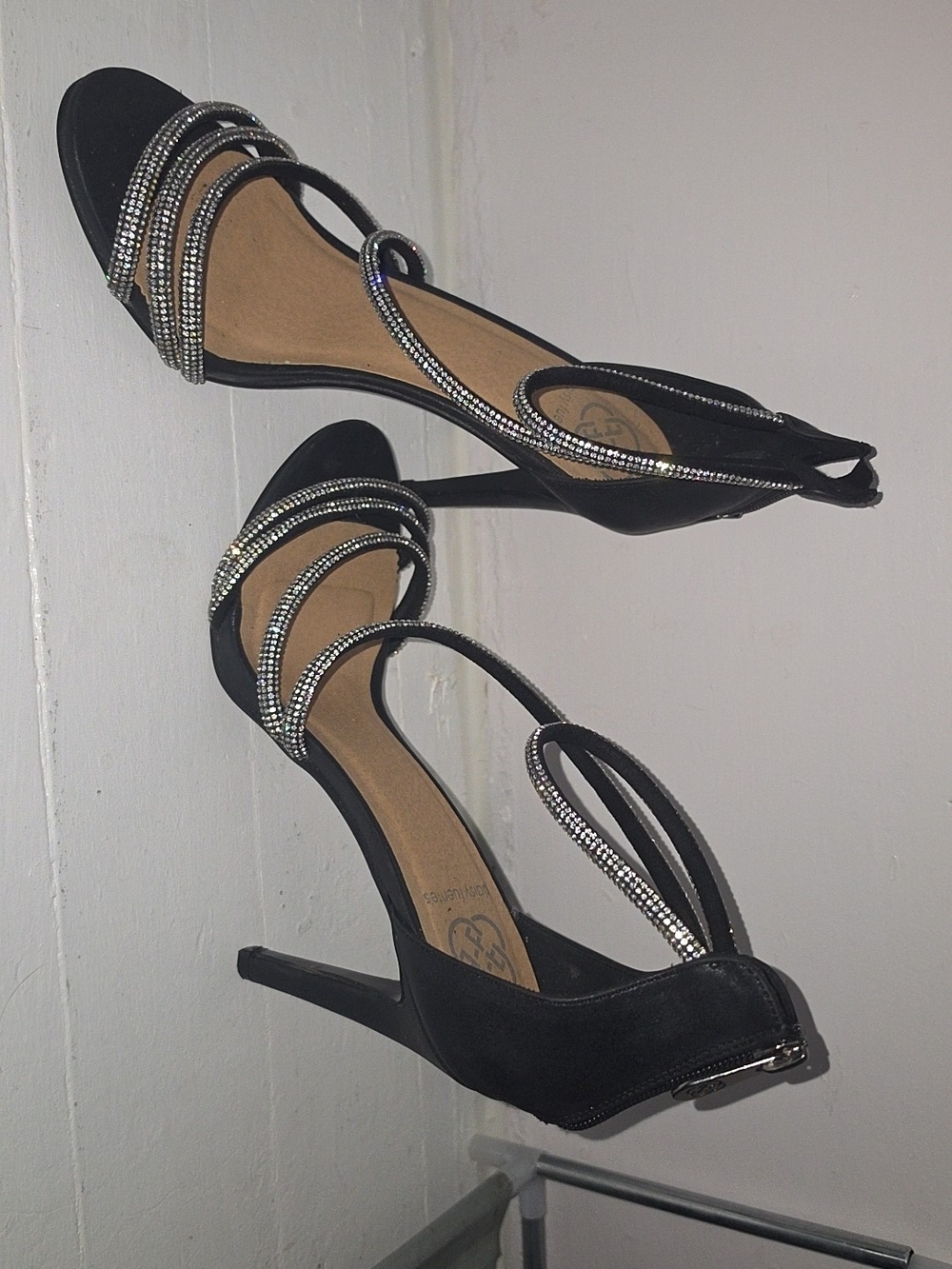 Black Strappy Rhinestone Evening Heels